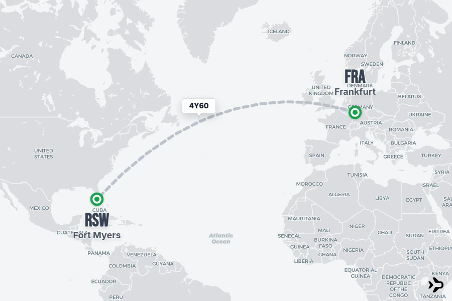 4Y60 flight map from FRA to RSW