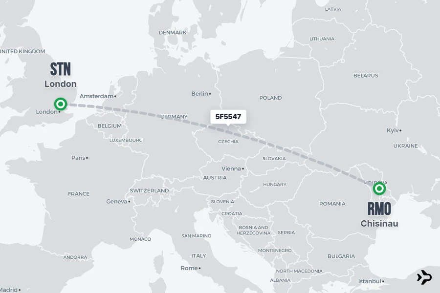 5F5547 flight map from RMO to STN