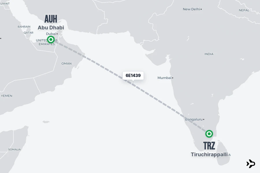 6E1439 flight map from TRZ to AUH