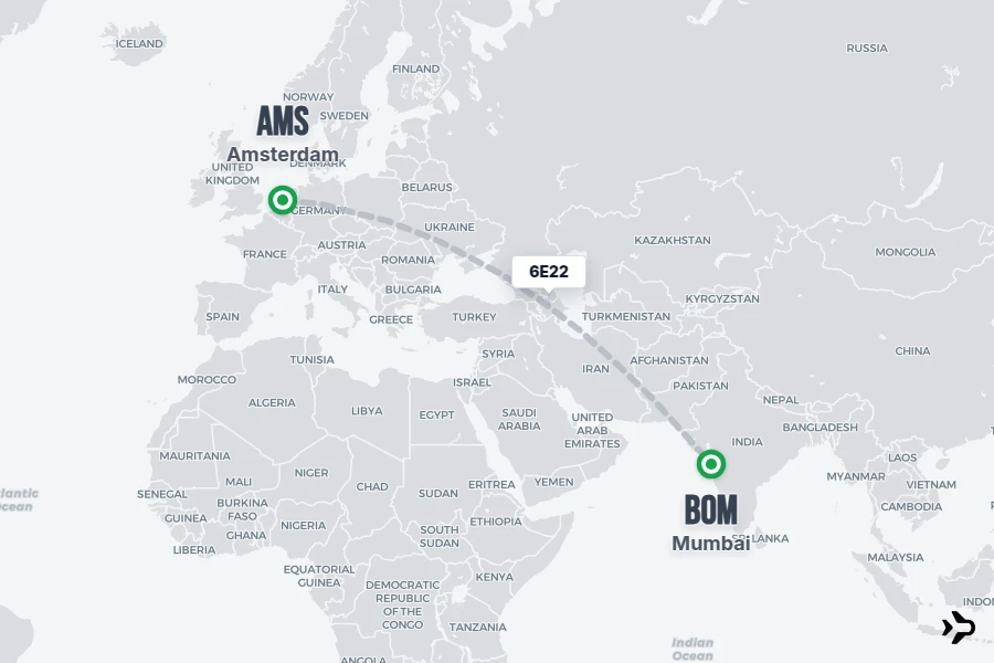 Flt Hit Racking 6E22 IndiGo Flight Status & Tracker | Amsterdam - Mumbai
