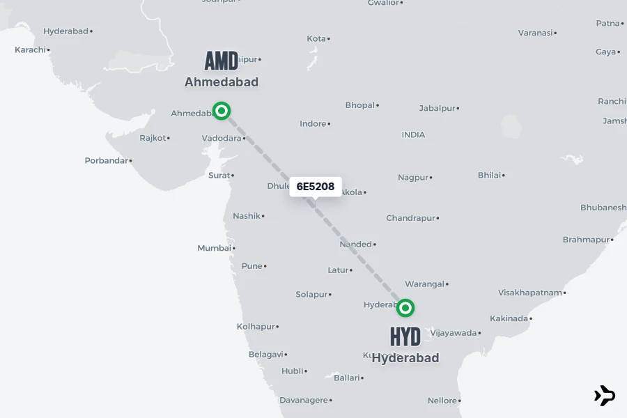 Hyd Time 6E5208 IndiGo Flight Status & Tracker | AMD - HYD