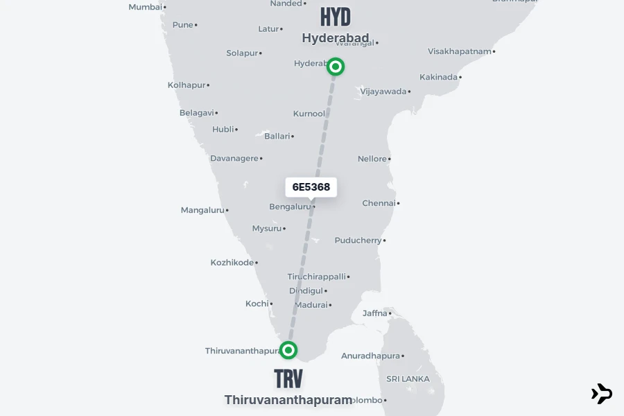 Hyd Time 6E5368 IndiGo Flight Status & Tracker | TRV - HYD