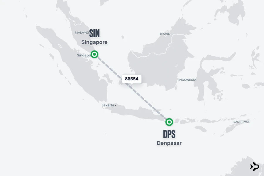 8B554 flight map from SIN to DPS