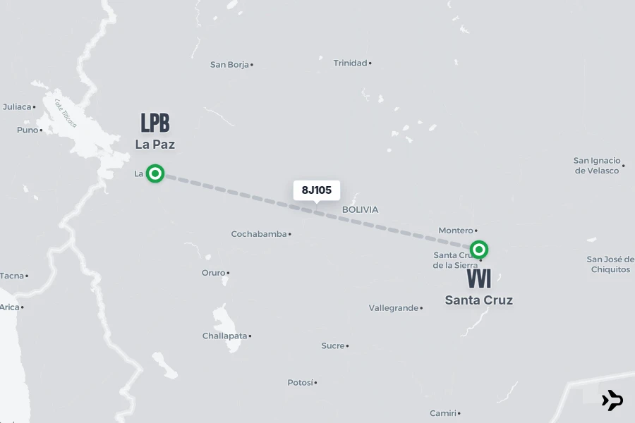 8J105 flight map from LPB to VVI