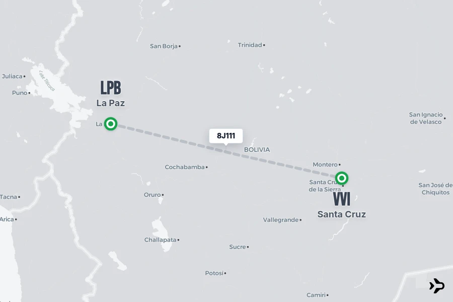 8J111 flight map from LPB to VVI