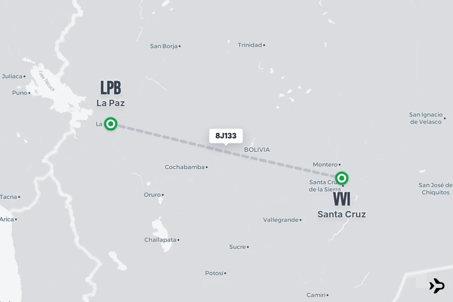 8J133 flight map from LPB to VVI