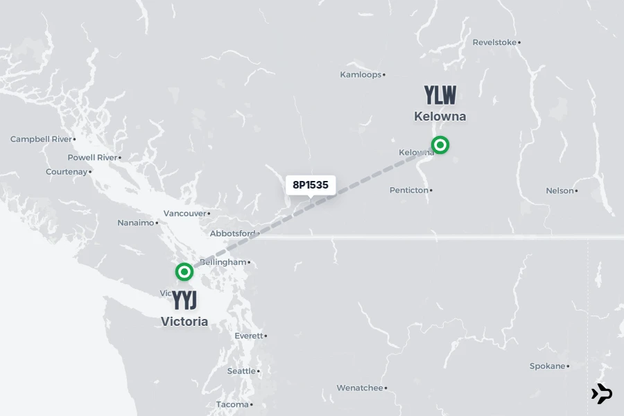 8P1535 flight map from YYJ to YLW