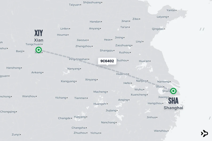Flight Rime 9C6402 Spring Airlines Flight Status & Tracker | XIY - SHA