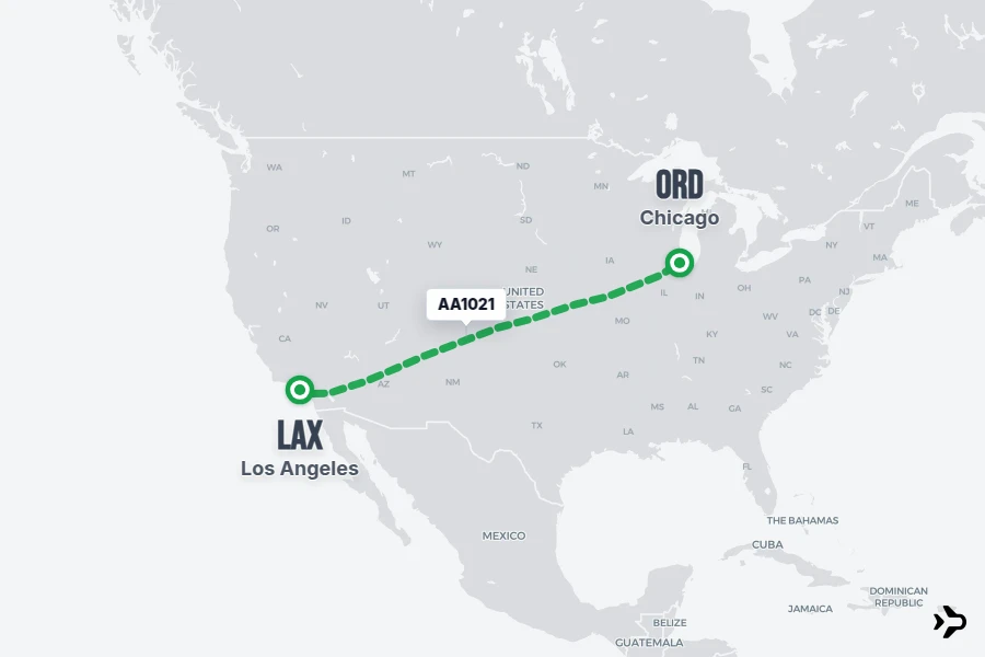 AA1021 flight map from LAX to ORD