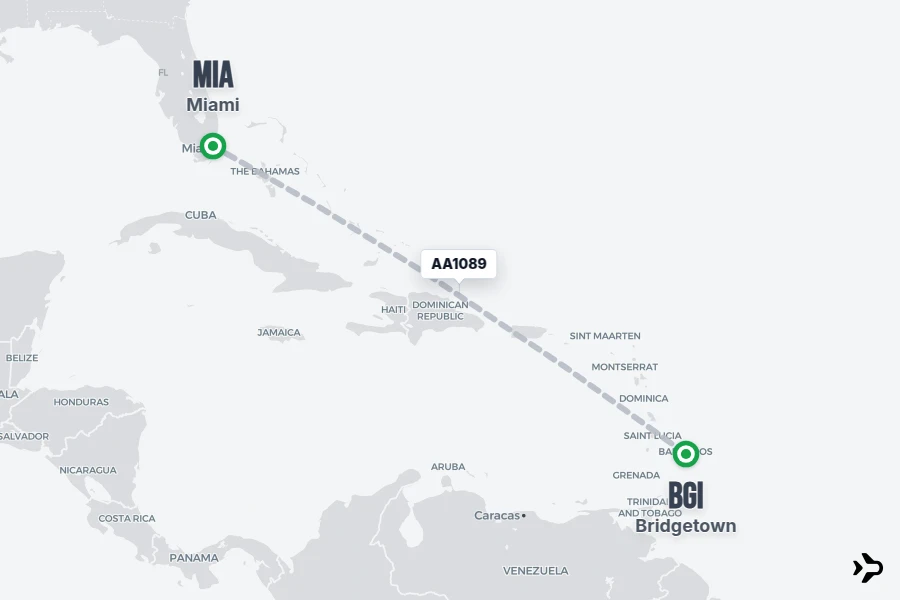 AA1089 American Airlines Flight Status & Tracker | BGI - MIA