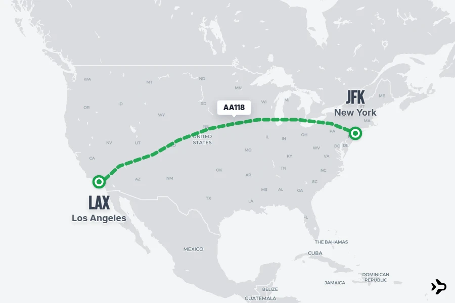 AA118 flight map from LAX to JFK