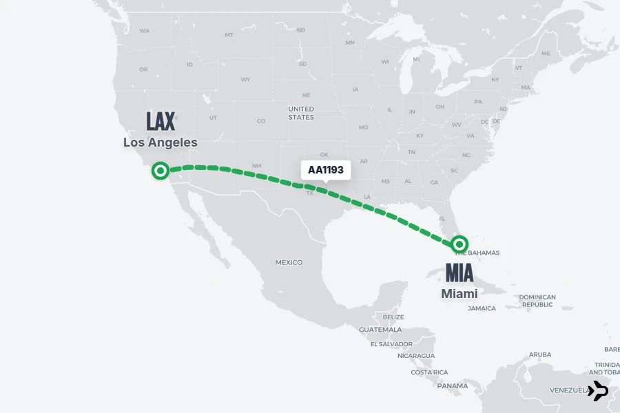 AA1193 flight map from MIA to LAX