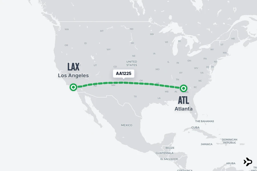AA1225 flight map from ATL to LAX