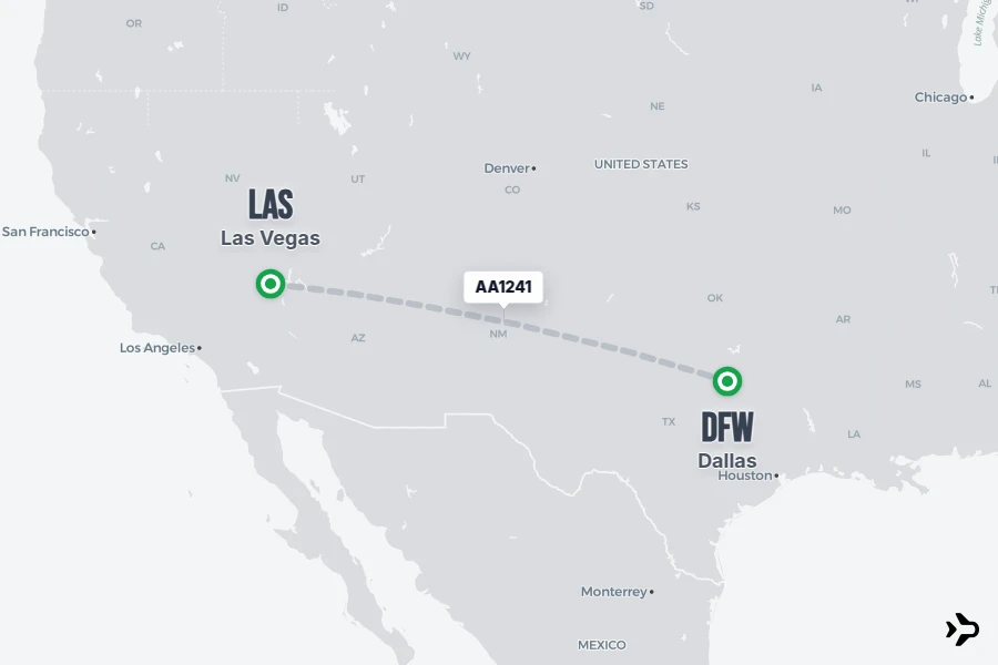 AA1241 flight map from LAS to DFW