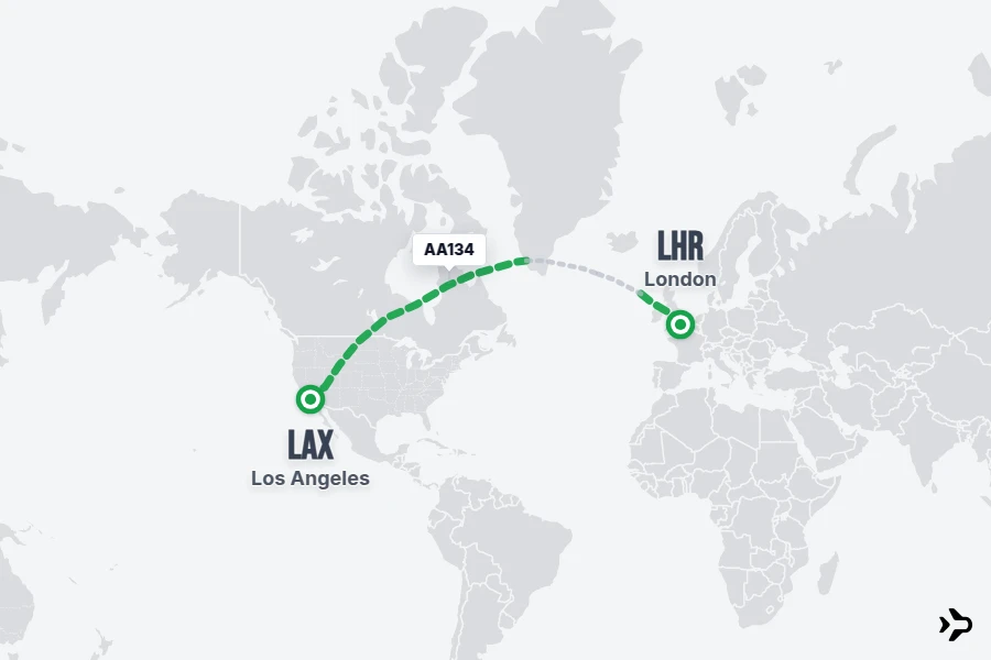 AA134 flight map from LAX to LHR