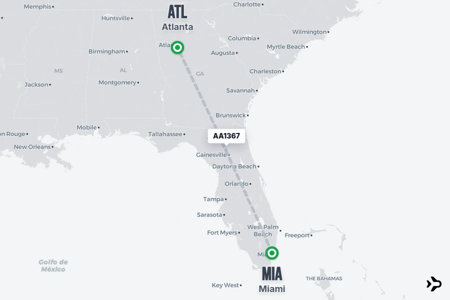 AA1367 flight map from MIA to ATL