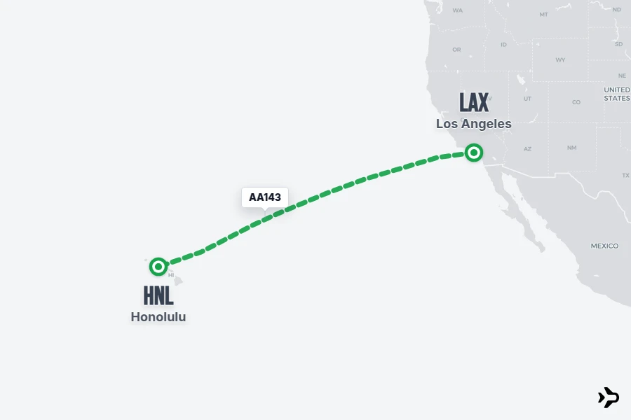 AA143 flight map from LAX to HNL