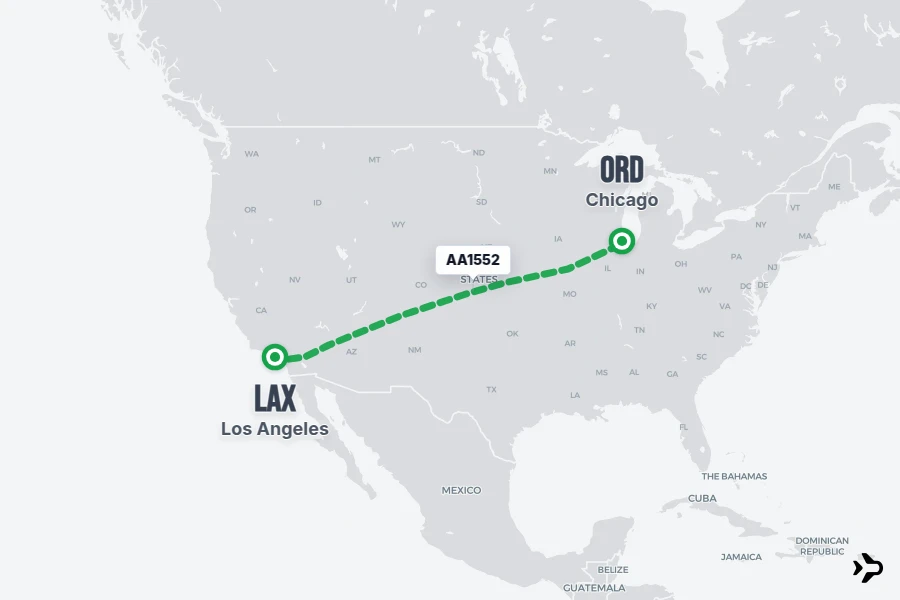 AA1552 flight map from LAX to ORD