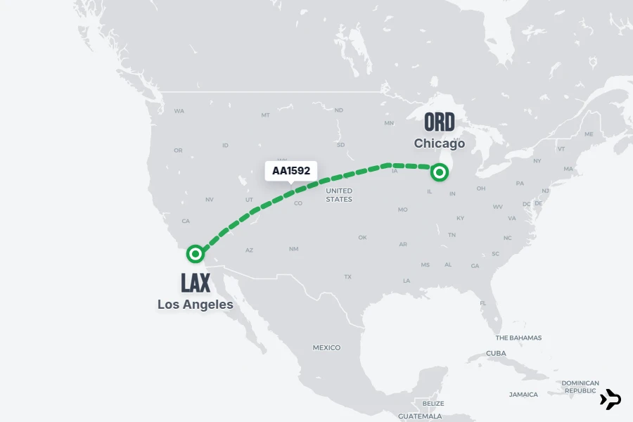 AA1592 flight map from LAX to ORD