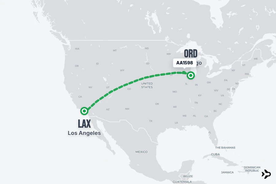 AA1598 flight map from LAX to ORD
