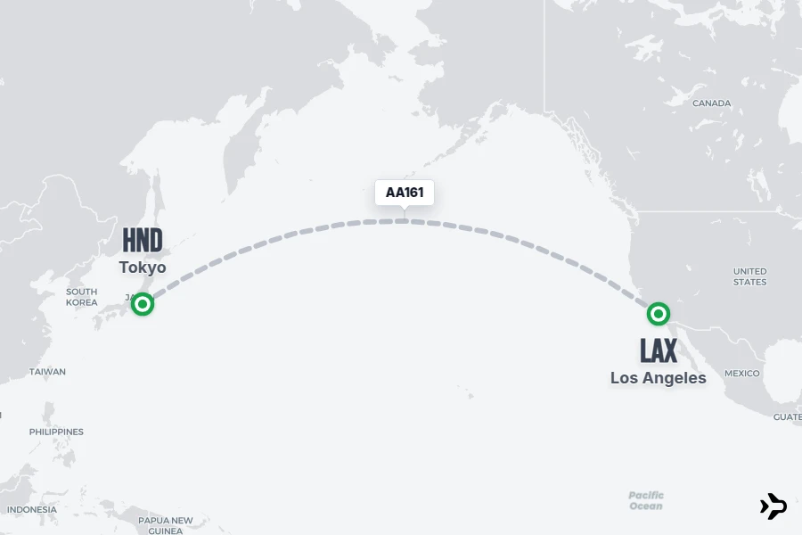 AA161 flight map from LAX to HND