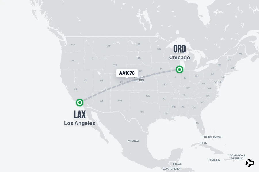 AA1678 flight map from LAX to ORD