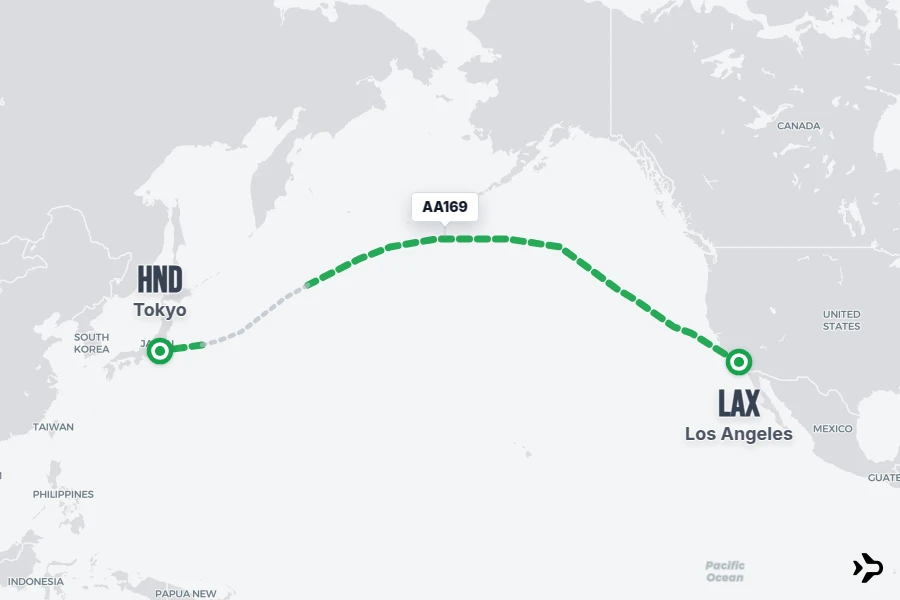 AA169 flight map from LAX to HND