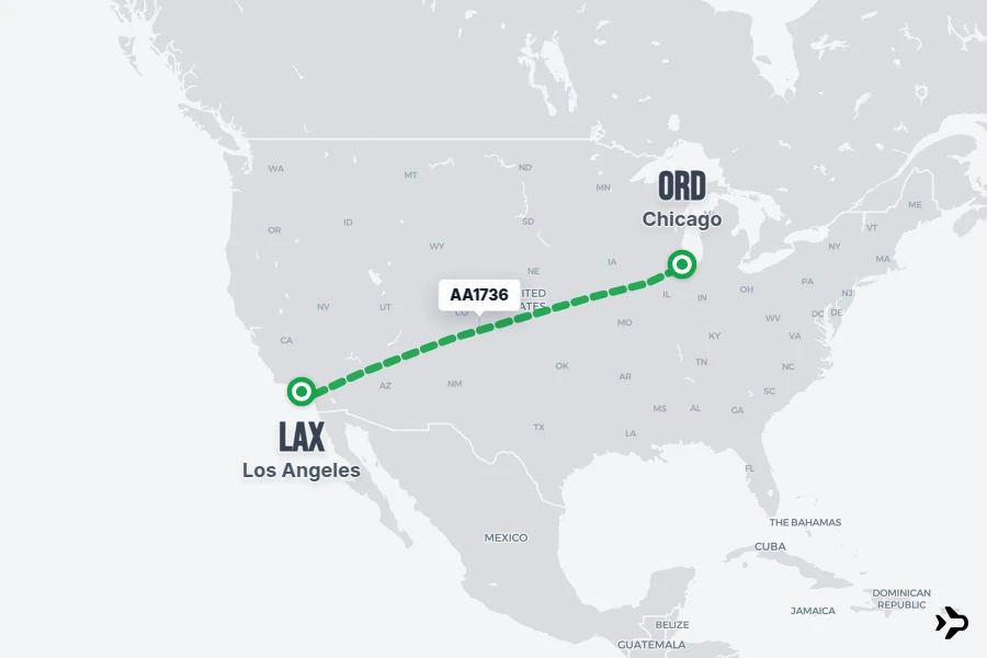 AA1736 flight map from LAX to ORD