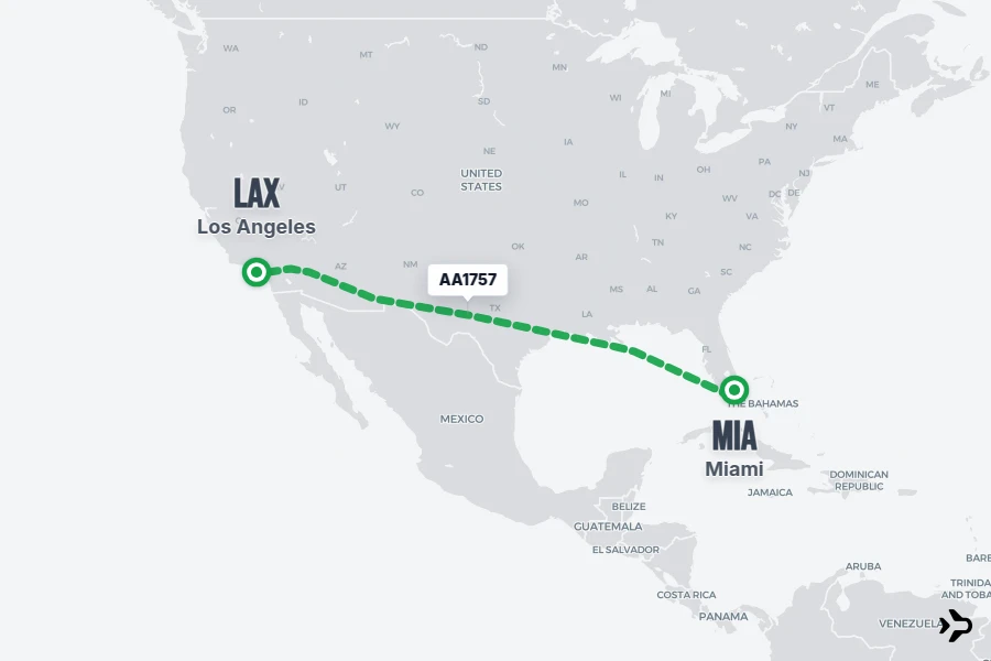 AA1757 flight map from MIA to LAX