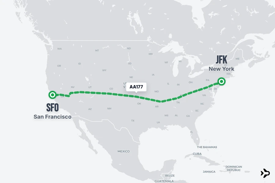 AA177 flight map from JFK to SFO
