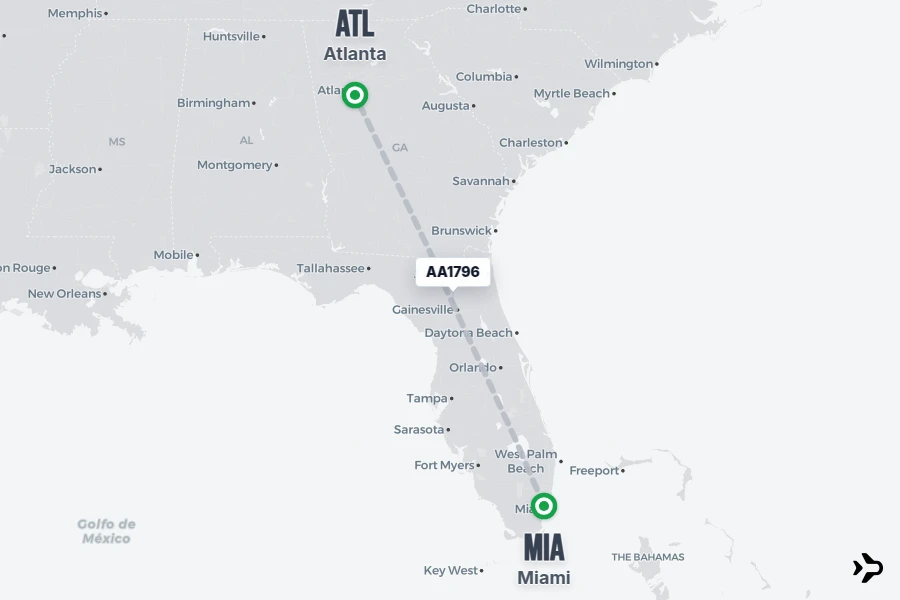 AA1796 flight map from MIA to ATL