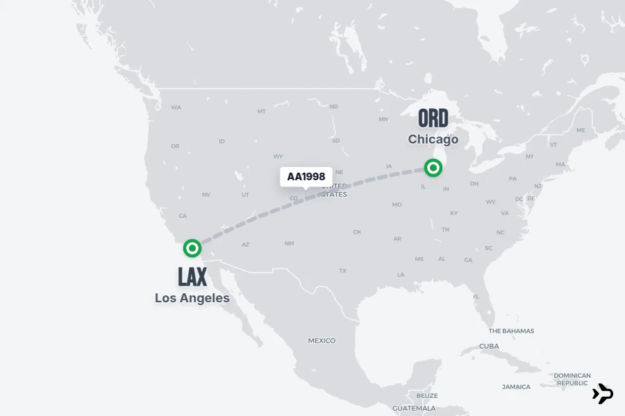 AA1998 flight map from LAX to ORD