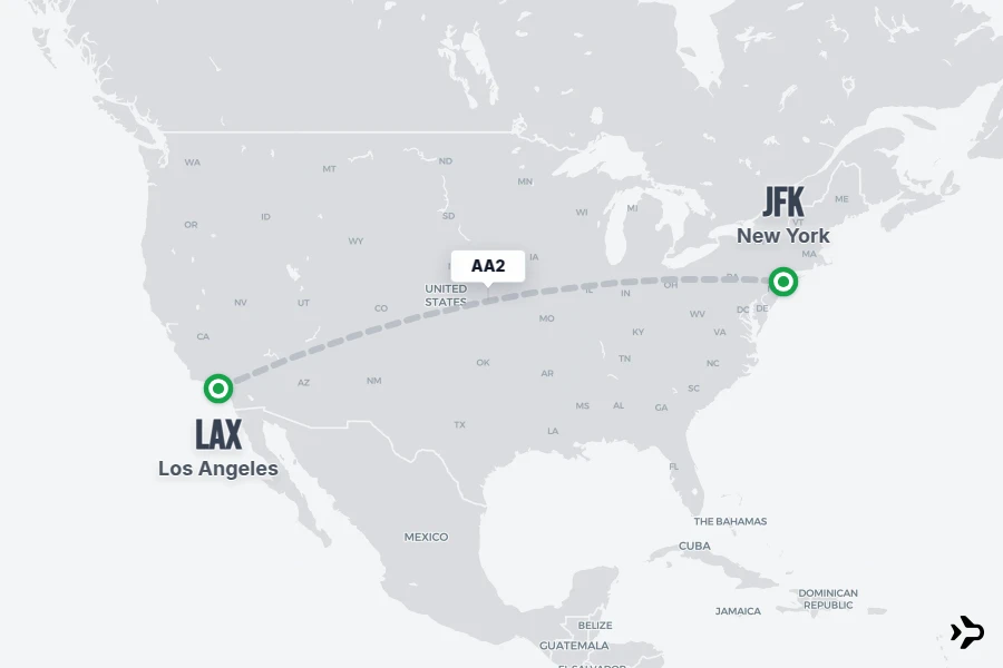 AA2 flight map from LAX to JFK