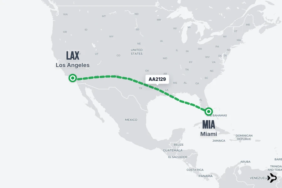AA2129 flight map from LAX to MIA