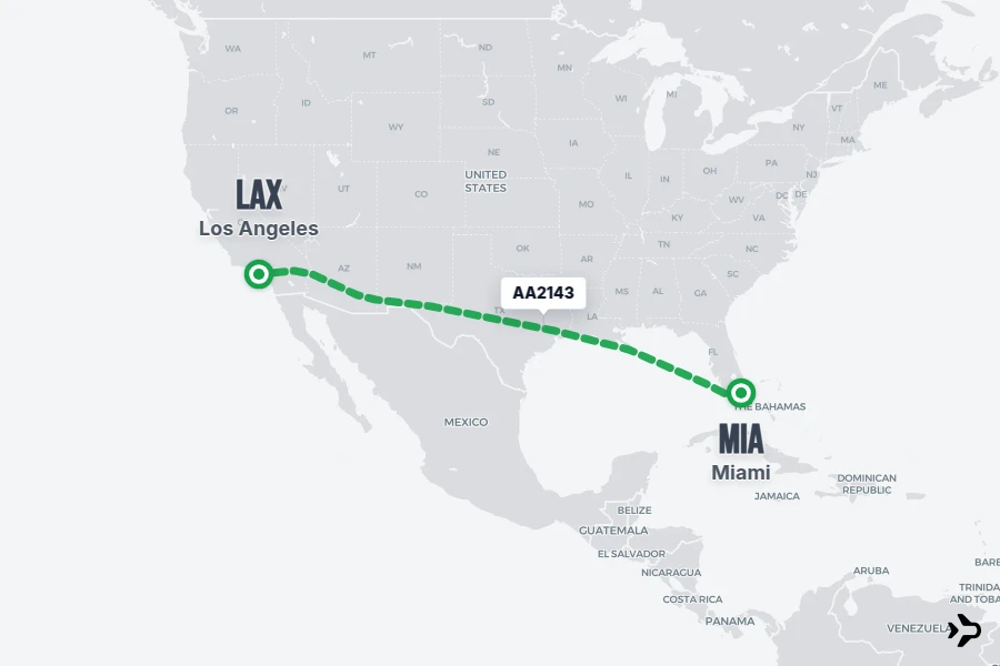 AA2143 flight map from MIA to LAX