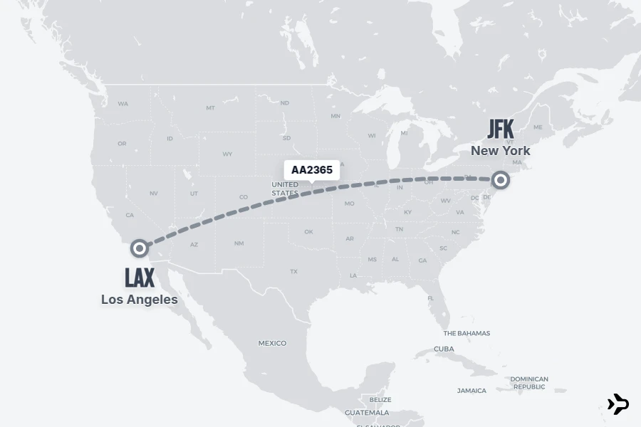 AA2365 flight map from JFK to LAX