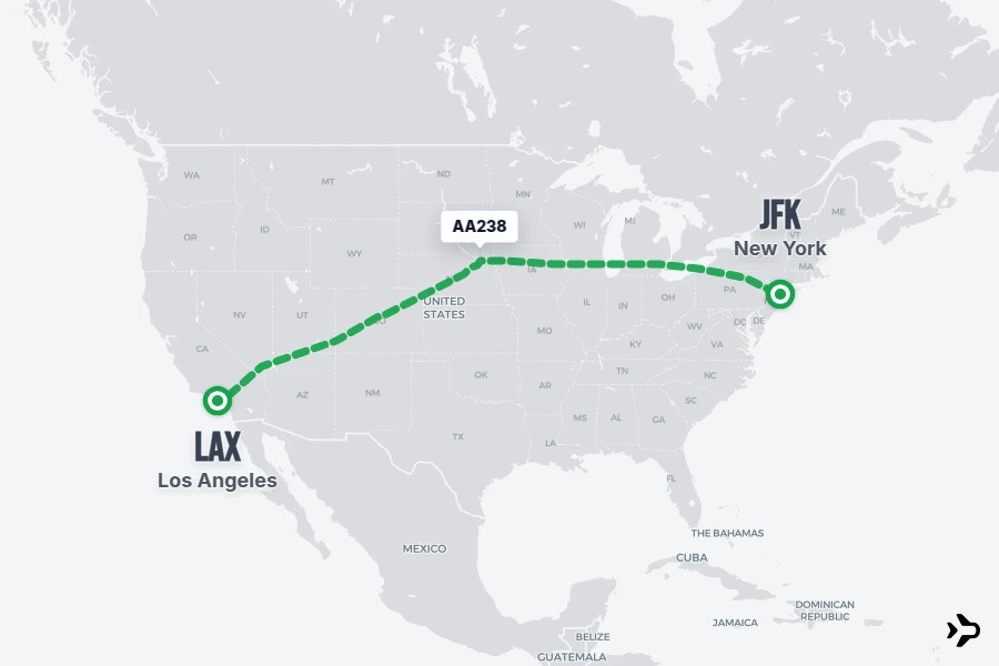 AA238 flight map from LAX to JFK