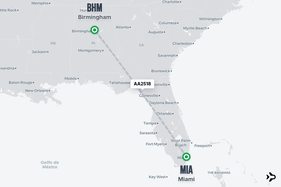 AA2518 American Airlines Flight Status & Tracker | MIA - BHM