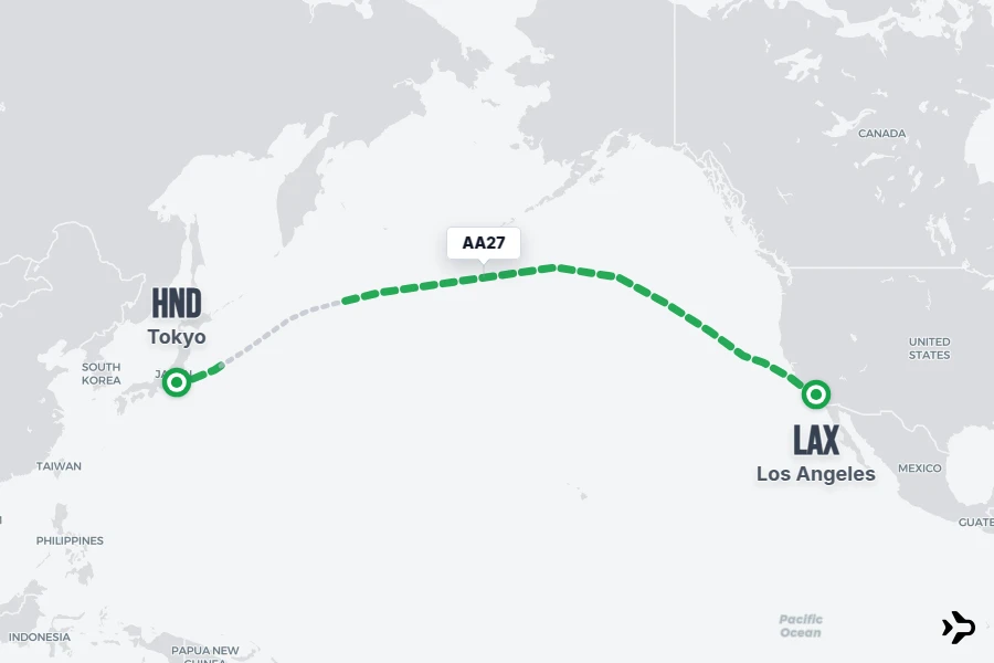 AA27 flight map from LAX to HND