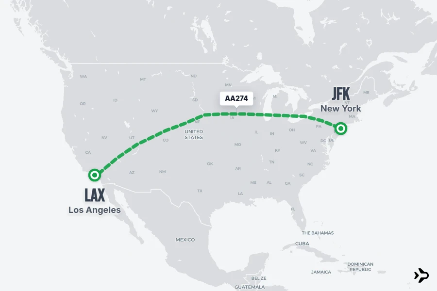 AA274 flight map from LAX to JFK