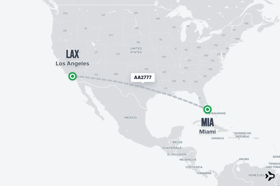 AA2777 flight map from MIA to LAX