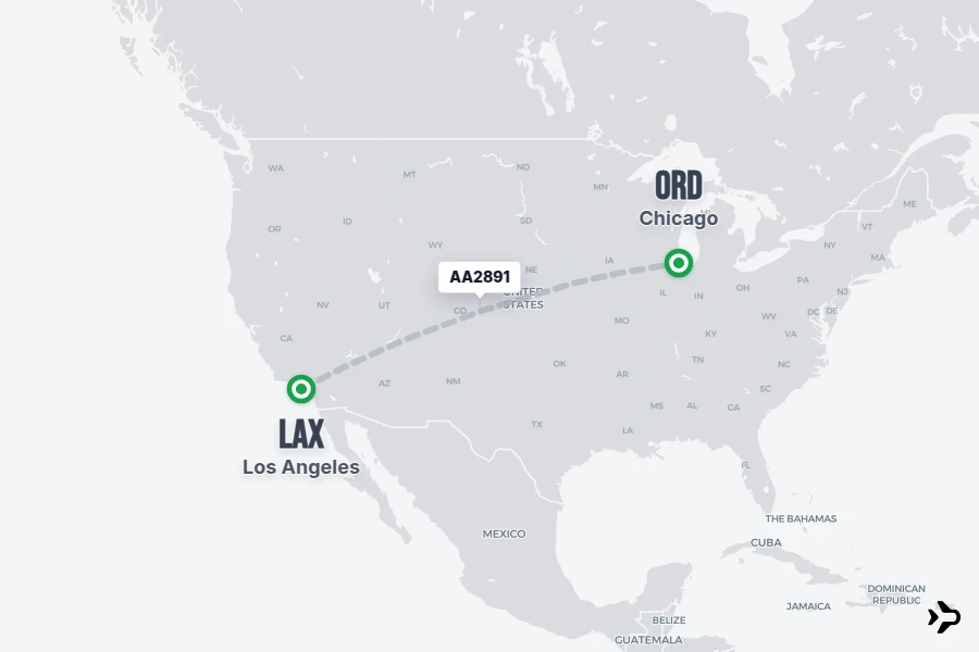 AA2891 flight map from LAX to ORD