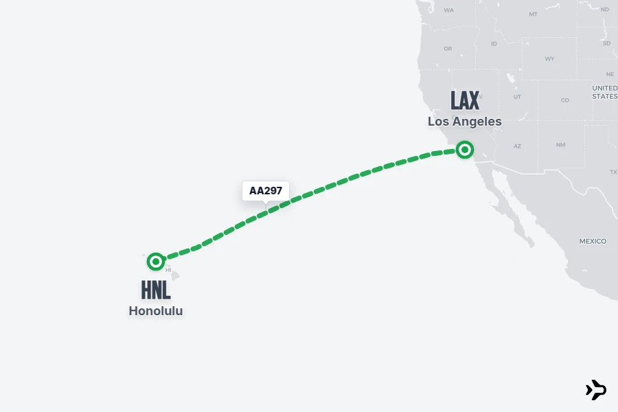 AA297 flight map from LAX to HNL