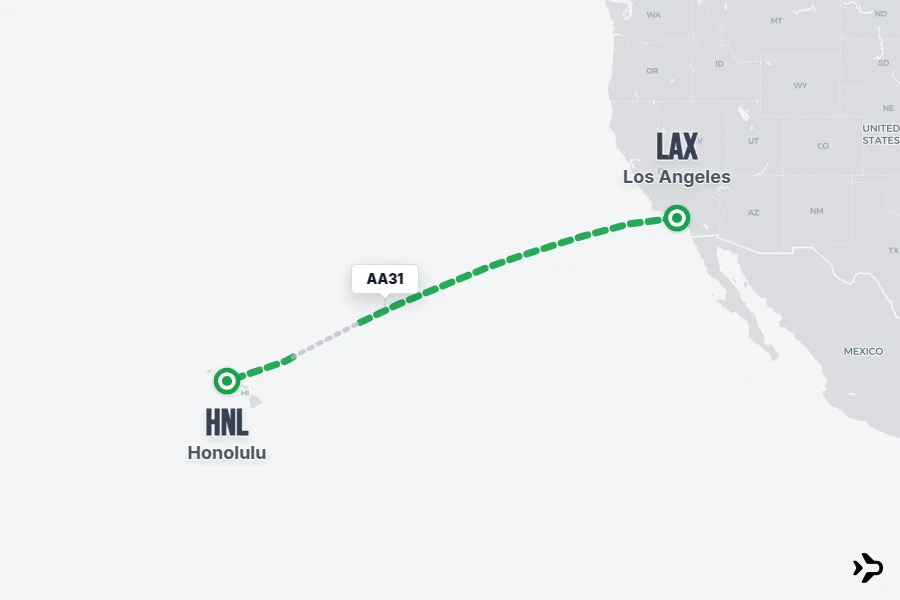 AA31 flight map from LAX to HNL