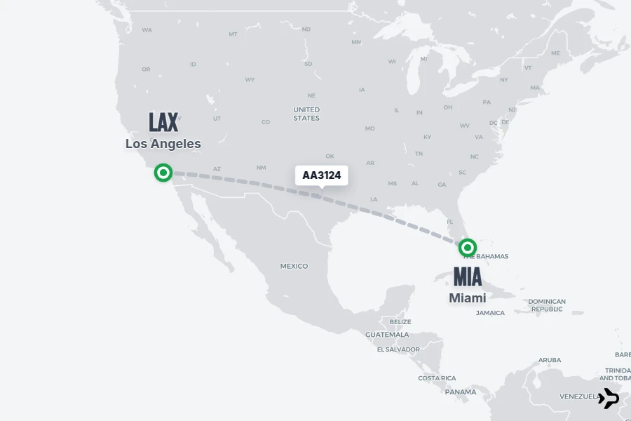 AA3124 flight map from LAX to MIA