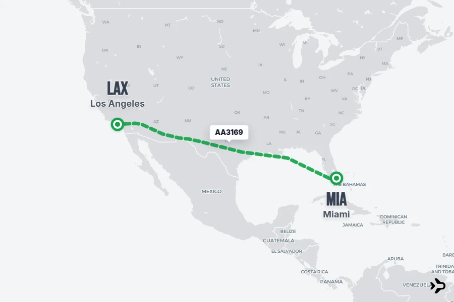 AA3169 flight map from MIA to LAX