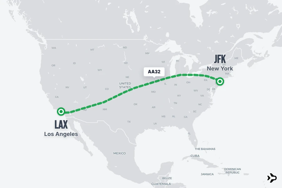 AA32 flight map from LAX to JFK