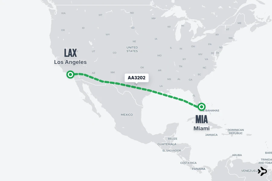 AA3202 flight map from MIA to LAX