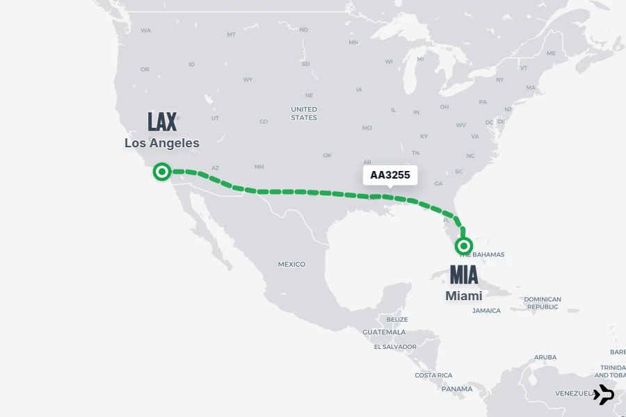 AA3255 flight map from MIA to LAX