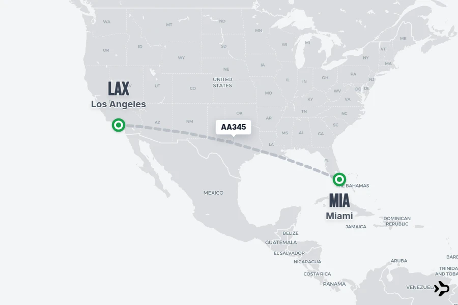AA345 flight map from LAX to MIA